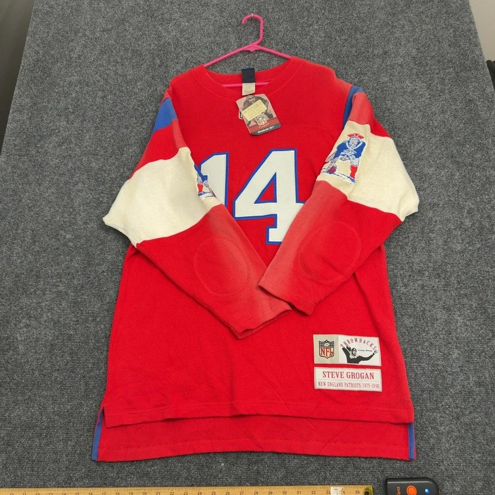 New England Patriots Reebok Jersey L Red Cotton Steve Grogan Heavyweight Vintage